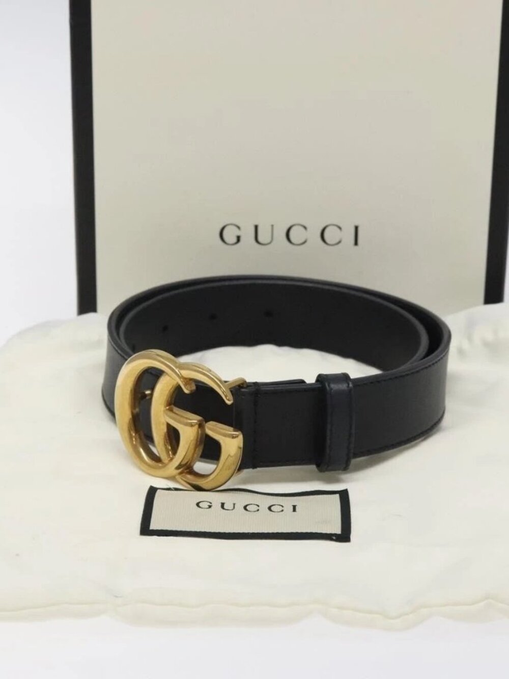 GUCCI GG Marmont Belt Leather 31.5" Black Gold 414516 Auth SW817 - Picture 12 of 12